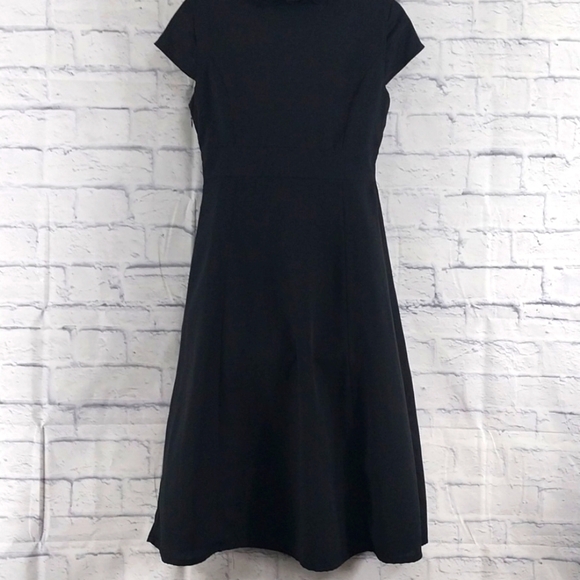 Merona Black Dress w Ruffles at Neckline Cap Sleeve  Sz 6 - Picture 4 of 5